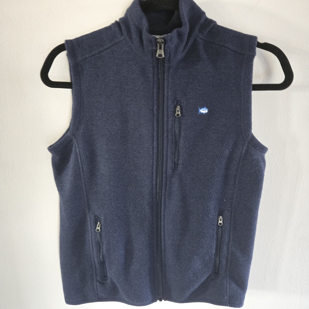 Southern Tide Youth Large Fleece Vest Navy Blue Full Zip Pockets